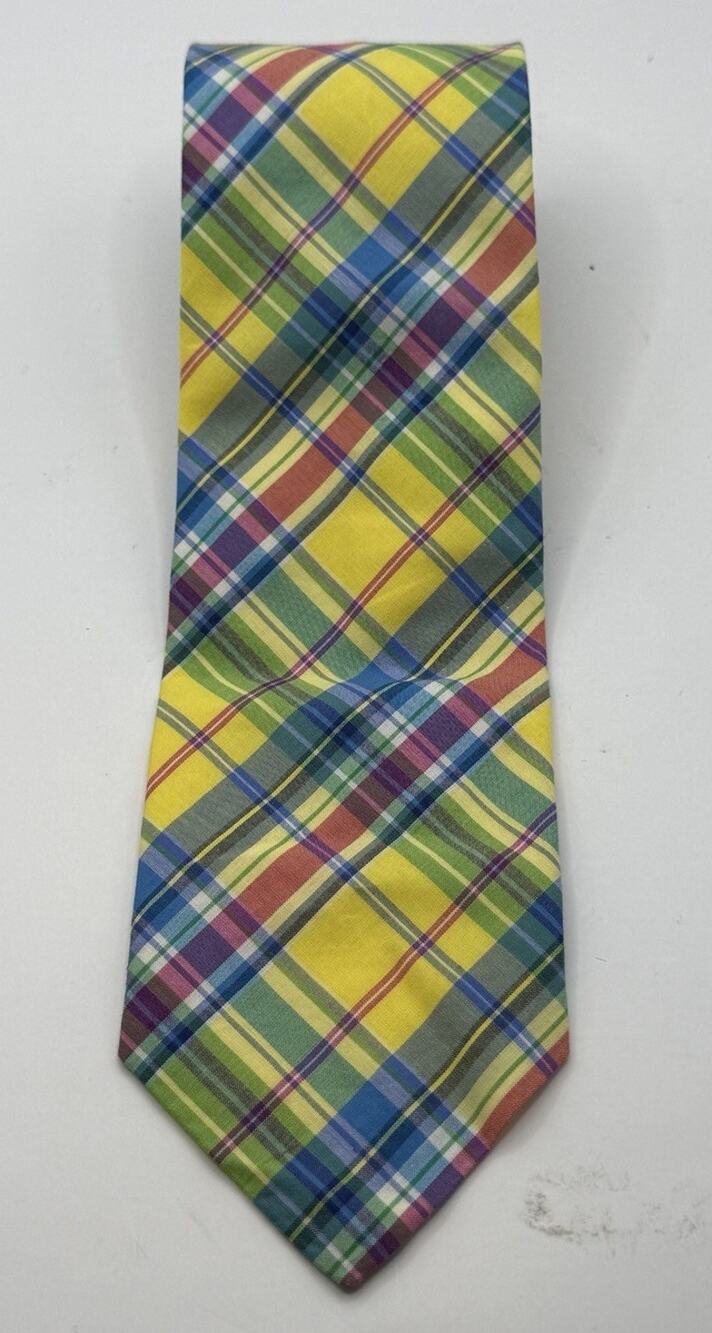 Polo Ralph Lauren Tie Mens Multicolor Madras Plaid Cotton Handmade Italy Necktie